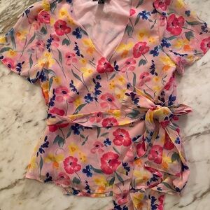 Floral Wrap Top - Pink Multicolor